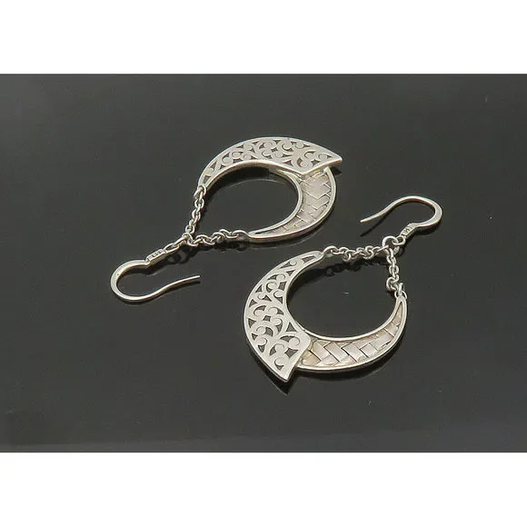 LOIS HILL 925 Silver - Vintage Shiny Woven Swirl Dangle Earrings - EG10619 - Picture 4 of 7